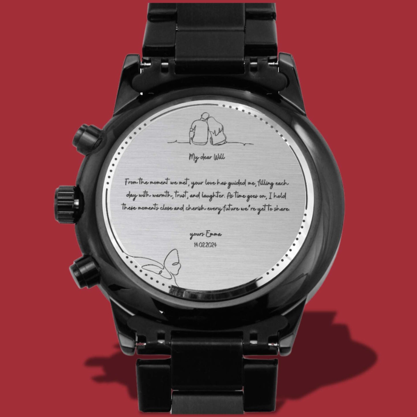 Custom Engraved Watch for Him – Personalize with Love & Luxury LED Wooden Box.