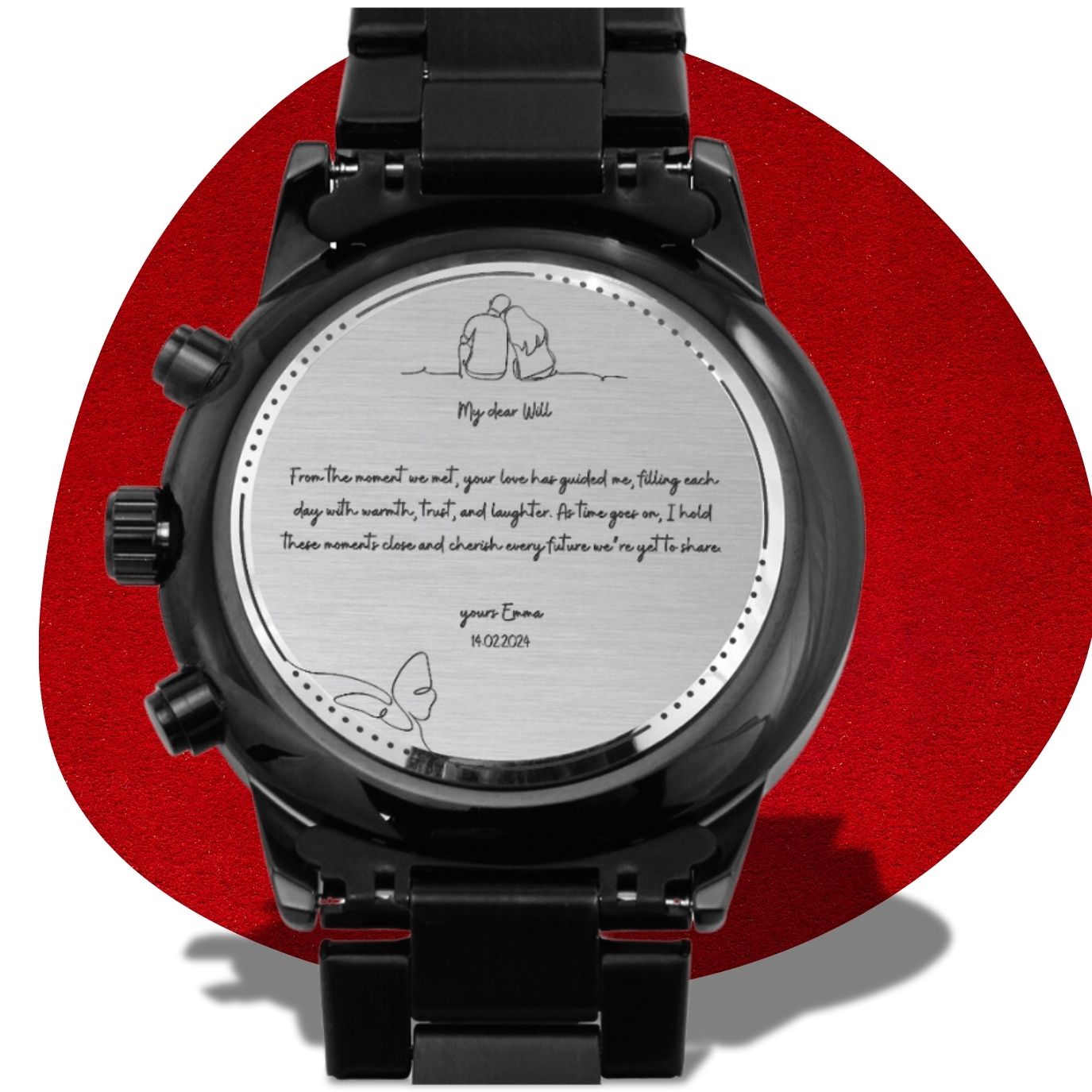 Custom Engraved Watch for Him – Personalize with Love & Luxury LED Wooden Box.